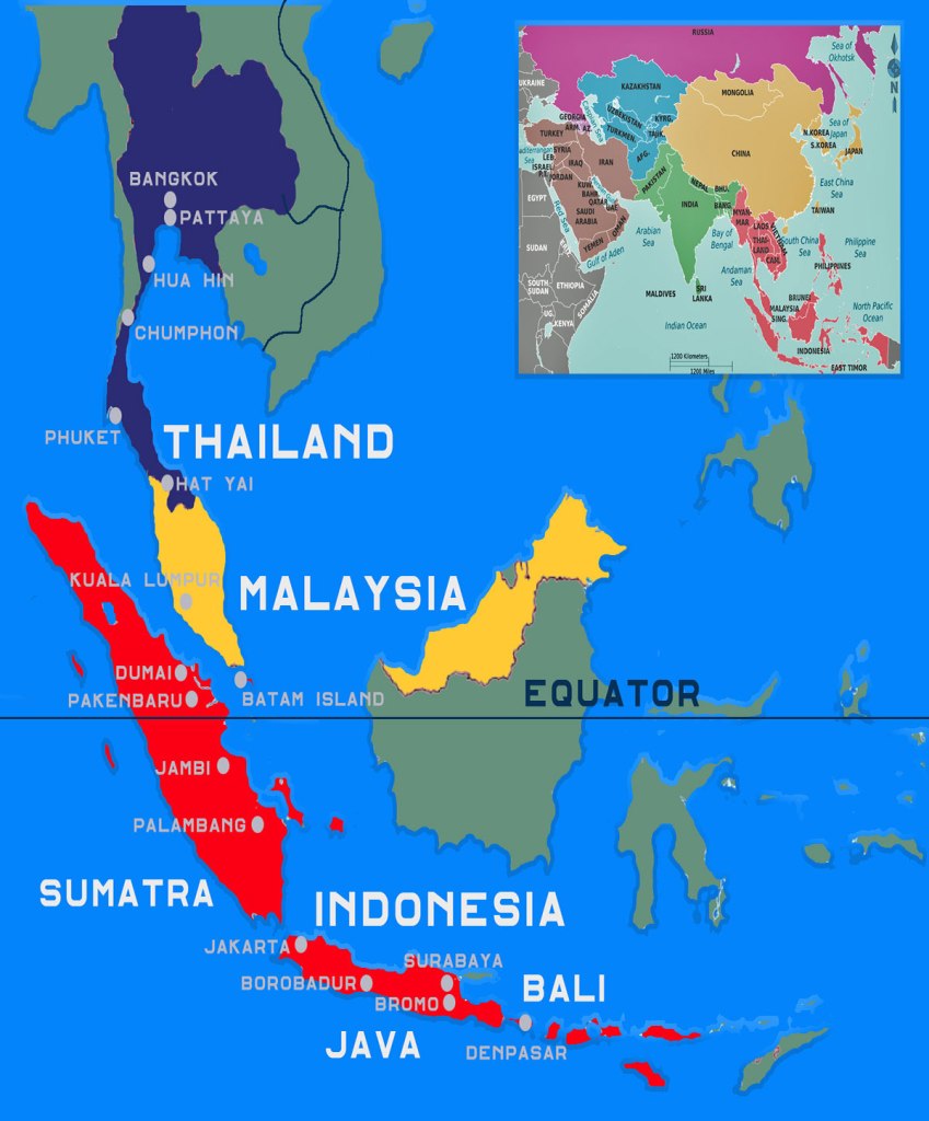 Map of Soth East asia - Bali to Pattaya